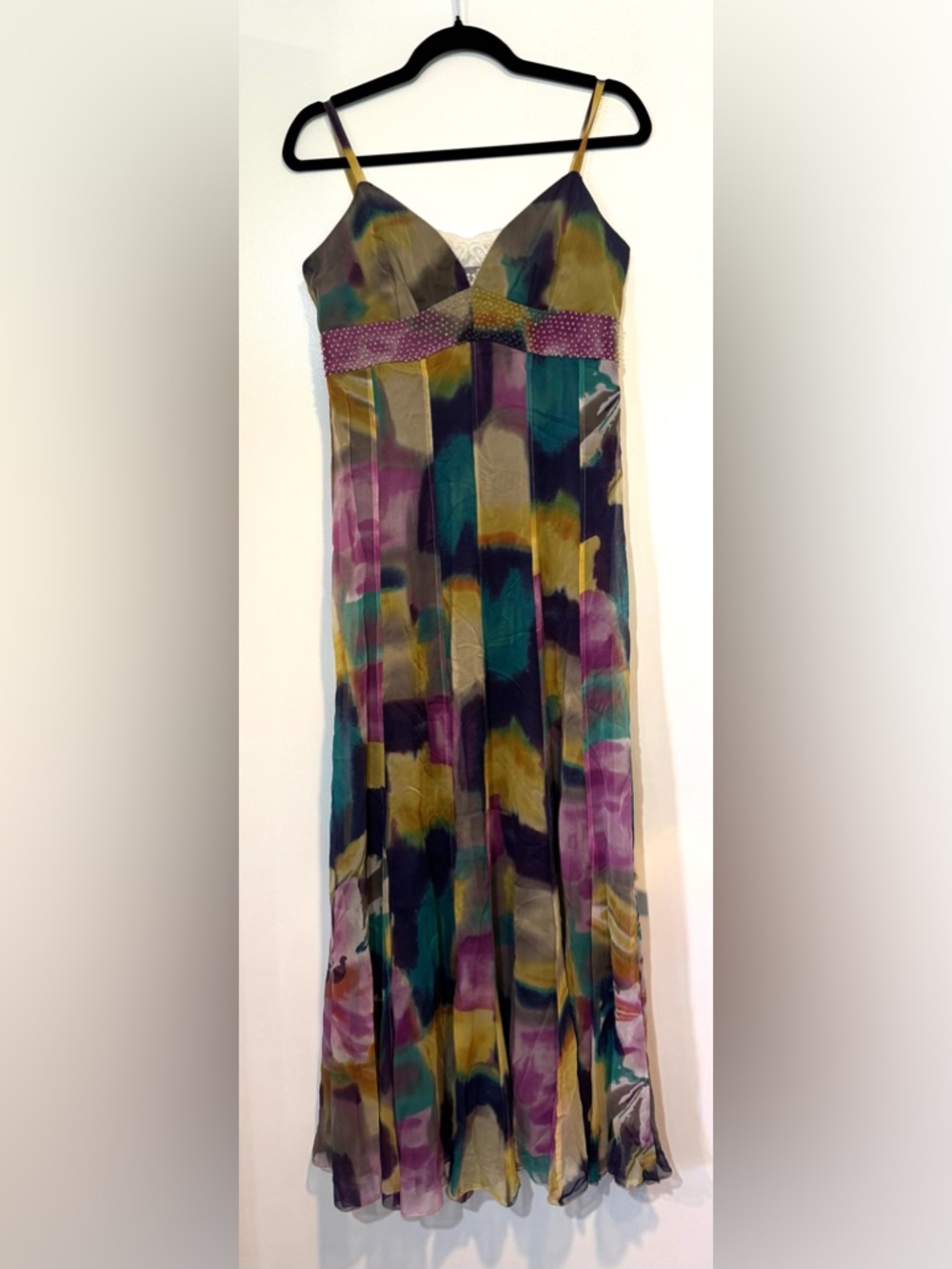 VTG Quotation Anthropologie Sand Washed Silk Beaded Maxi Dress 6